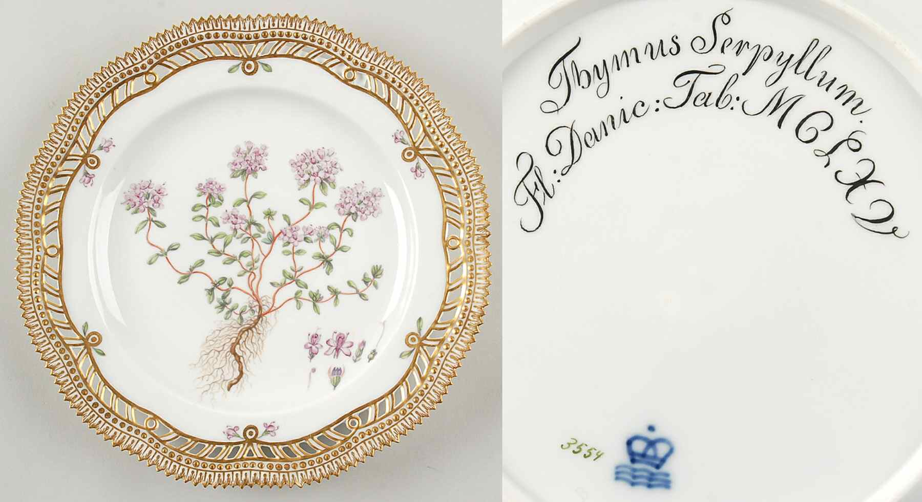 Flora Danica (1790 To 1960) 9" Pierced Luncheon Plate/Fruit St-JM-Thymus Serpy by Royal Copenhagen-1