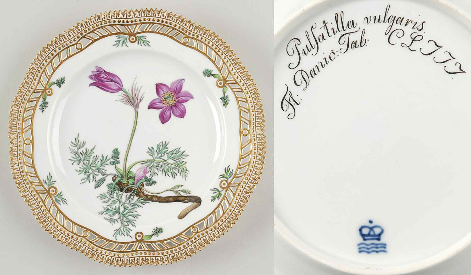 Flora Danica (1790 To 1960) 9" Pierced Luncheon Plate/Fruit St-JM-Pulsatilla v by Royal Copenhagen-1