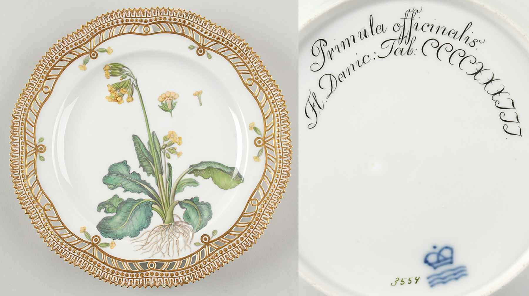 Flora Danica (1790 To 1960) 9" Pierced Luncheon Plate/Fruit St-JM-Primula offi by Royal Copenhagen-1