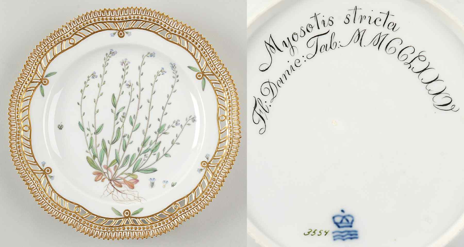 Flora Danica (1790 To 1960) 9" Pierced Luncheon Plate/Fruit St-JM-Myosotis str by Royal Copenhagen-1