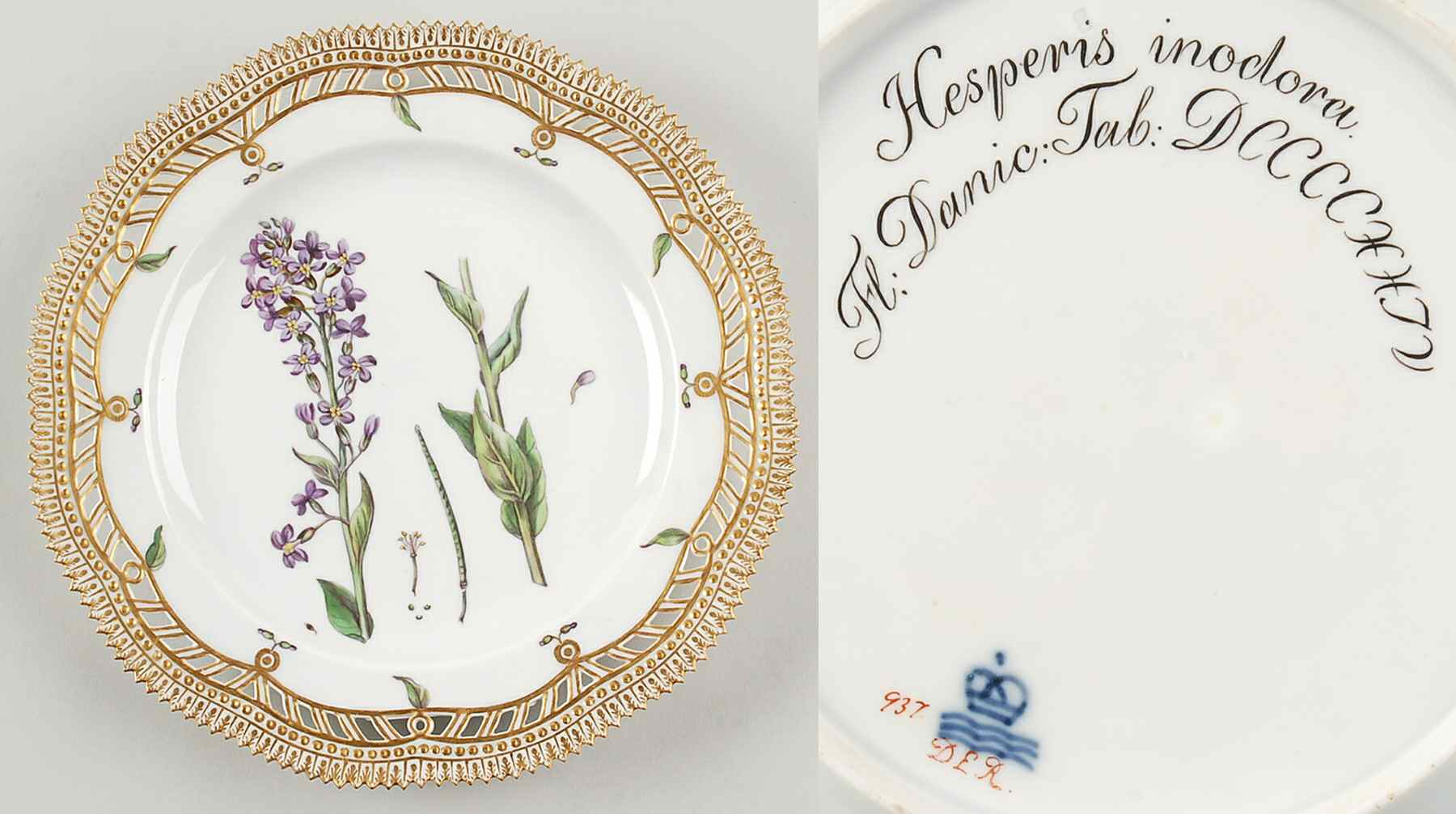 Flora Danica (1790 To 1960) 9" Pierced Luncheon Plate/Fruit St-JM-Hesperis ino by Royal Copenhagen-1
