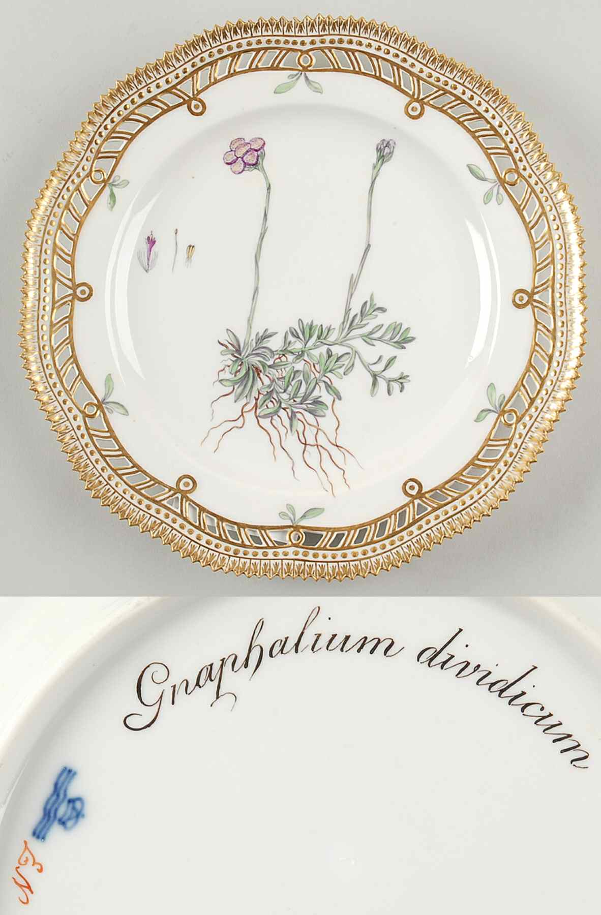 Flora Danica (1790 To 1960) 9" Pierced Luncheon Plate/Fruit St-JM-Gnaphalium by Royal Copenhagen-1