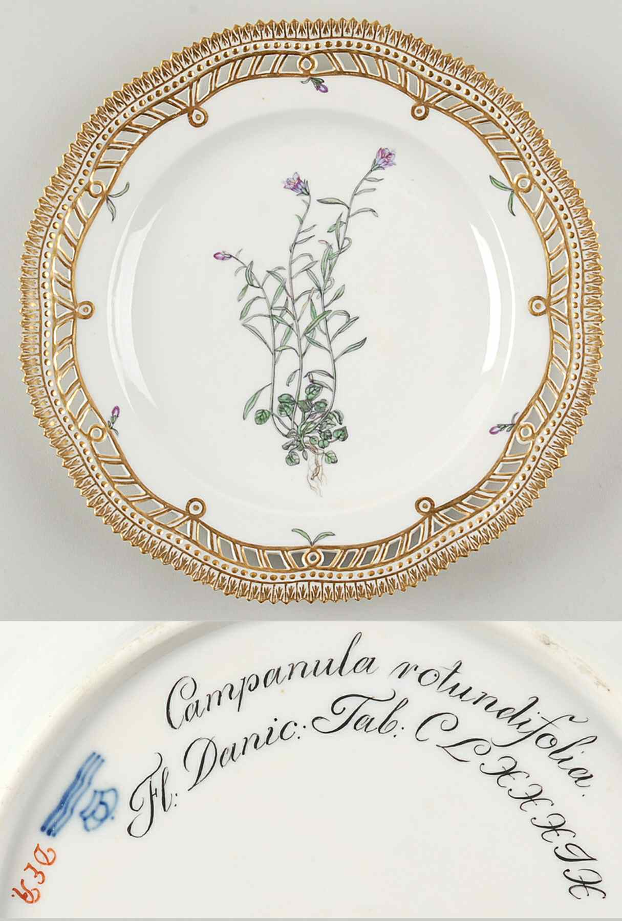Flora Danica (1790 To 1960) 9" Pierced Luncheon Plate/Fruit St-JM-Campanula r by Royal Copenhagen-1
