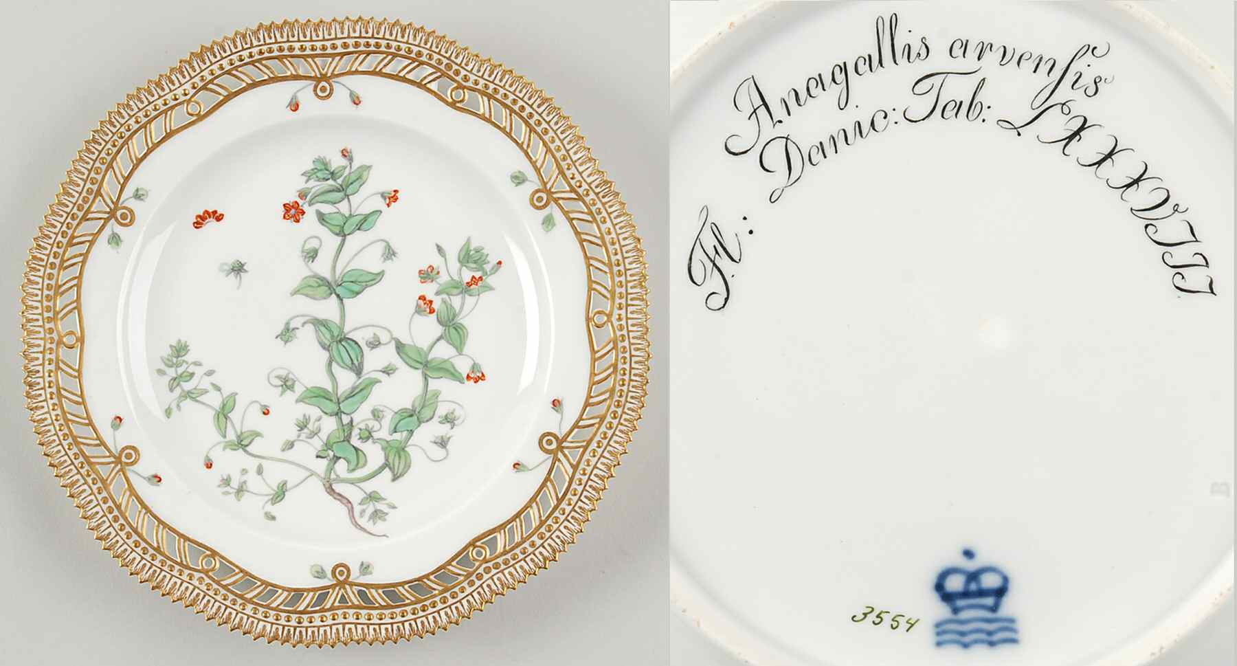 Flora Danica (1790 To 1960) 9" Pierced Luncheon Plate/Fruit St-JM-Anagallis ar by Royal Copenhagen-1