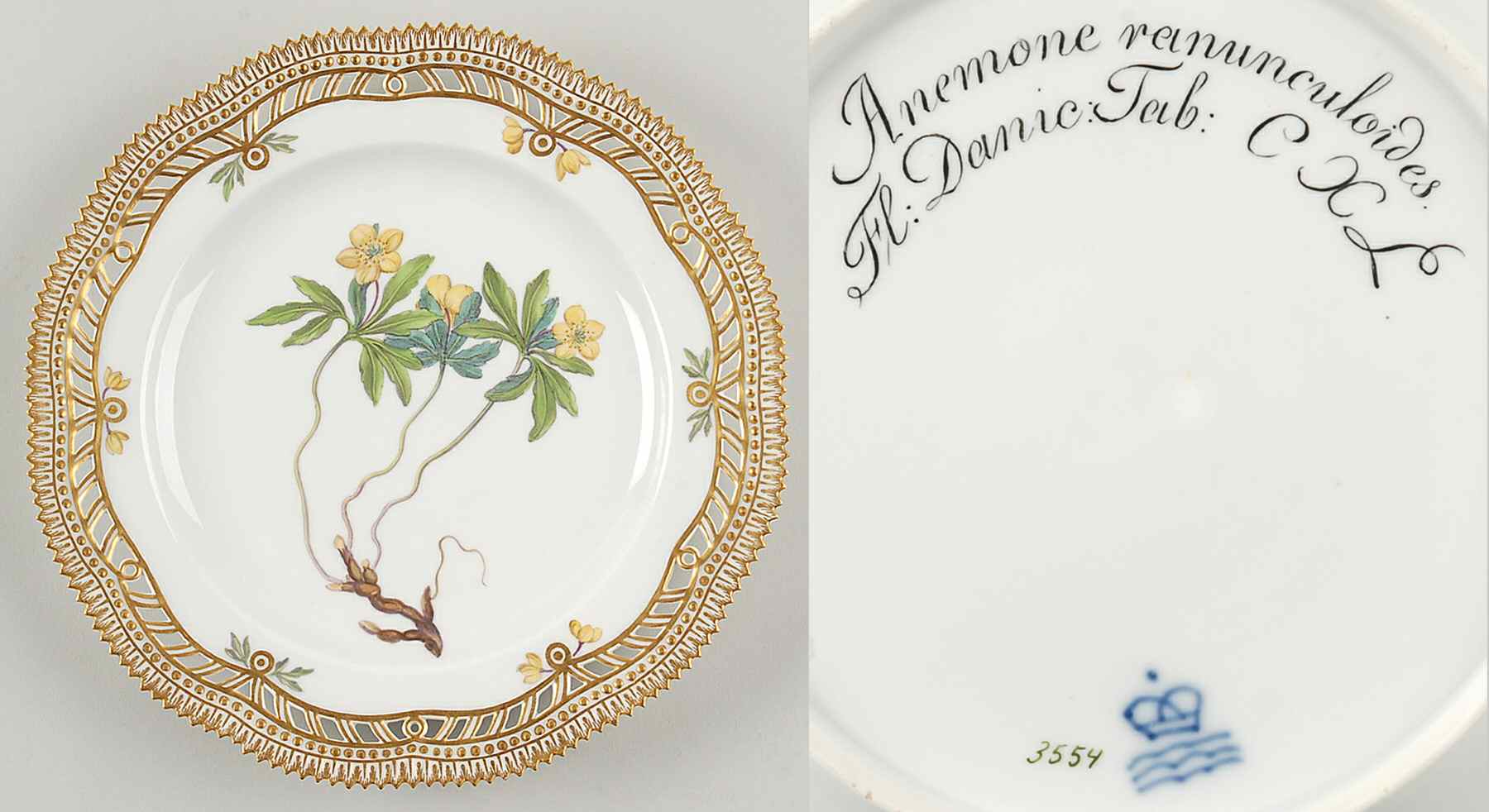 Flora Danica (1790 To 1960) 9" Pierced Luncheon Plate/Fruit St-JM-Anemone ranu by Royal Copenhagen-1