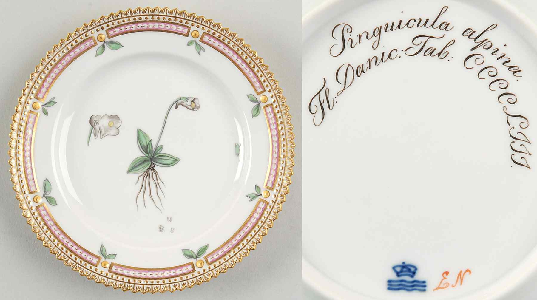 Flora Danica (1790 To 1960) Bread & Butter Plate-JM-Pinguicula alpina by Royal Copenhagen-1
