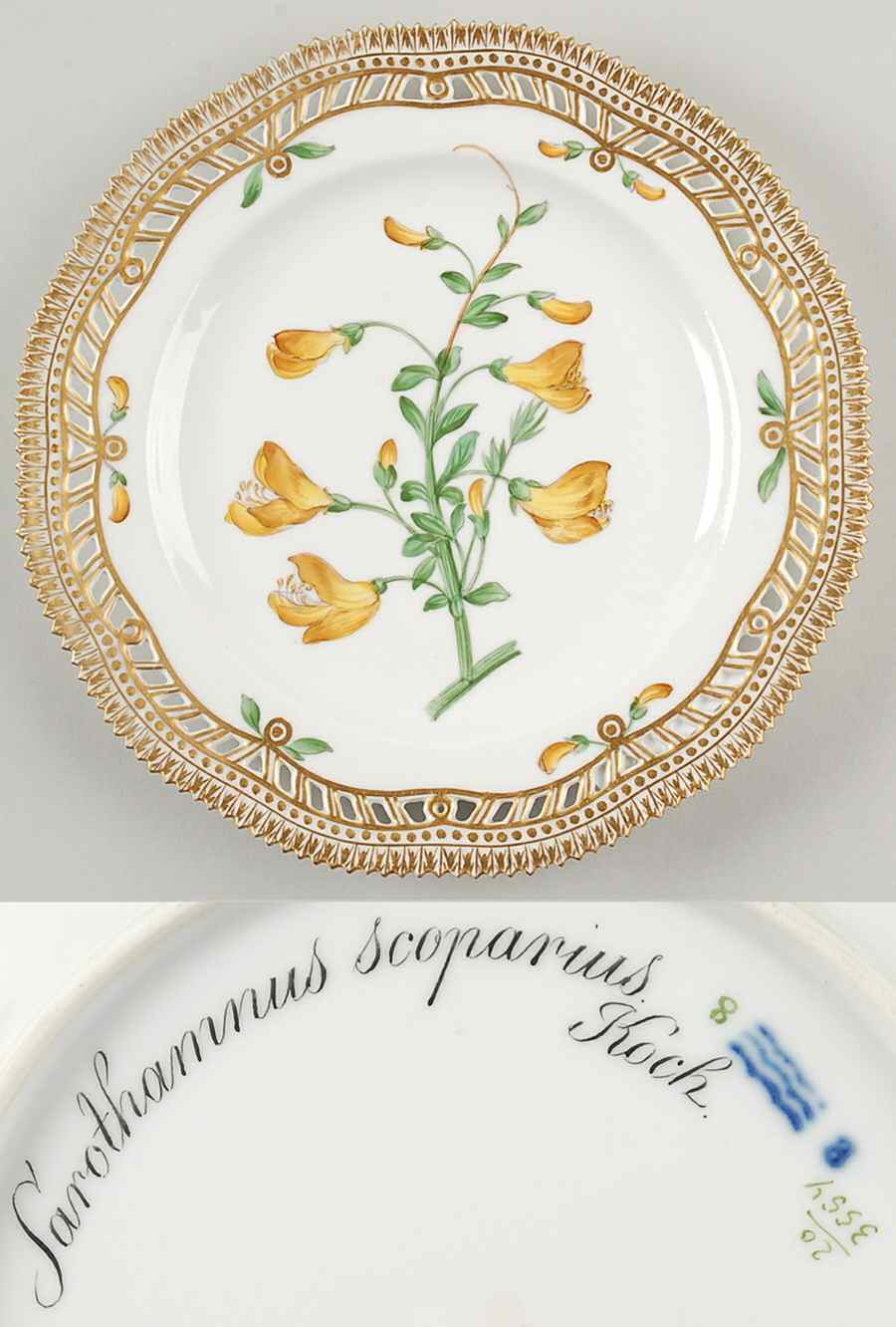 Flora Danica (1790 To 1960) 9" Pierced Luncheon Plate/Fruit Std-Sarothamnus s by Royal Copenhagen-1