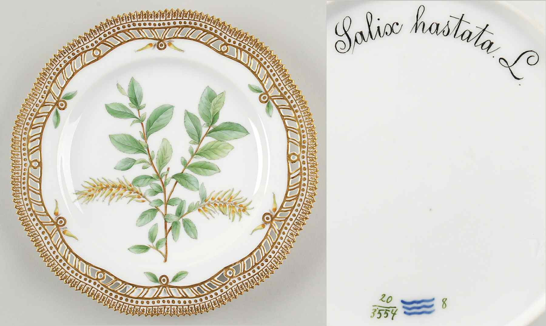 Flora Danica (1790 To 1960) 9" Pierced Luncheon Plate/Fruit Std-Salix hastata by Royal Copenhagen-1