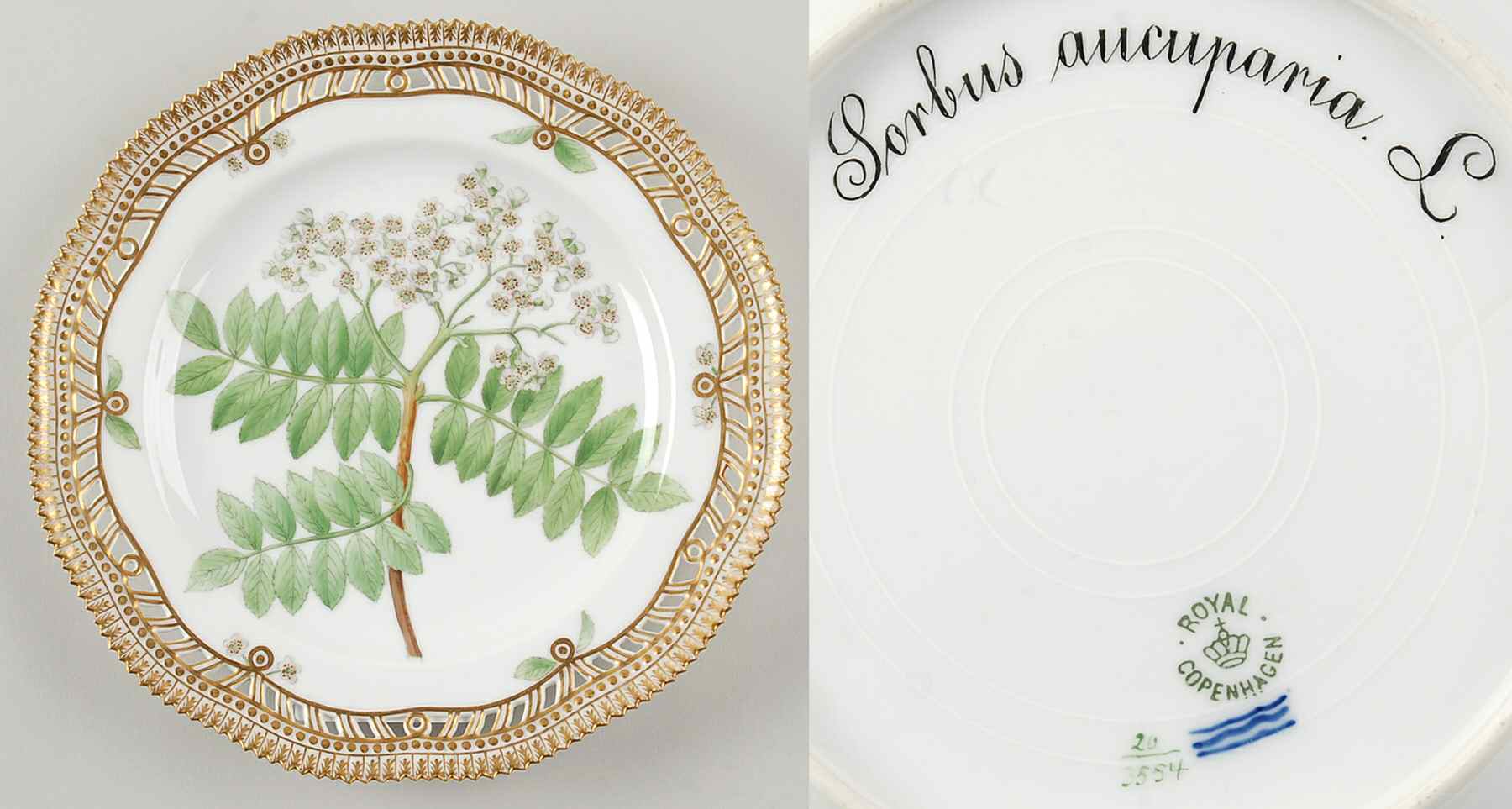 Flora Danica (1790 To 1960) 9" Pierced Luncheon Plate/Fruit Std-Sorbus aucupar by Royal Copenhagen-1