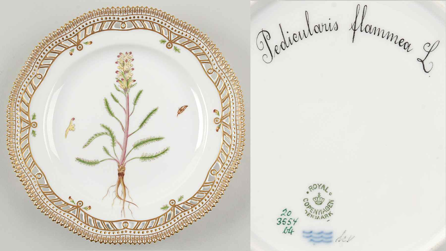 Flora Danica (1790 To 1960) 9" Pierced Luncheon Plate/Fruit Std-Pedicularis fl by Royal Copenhagen-1