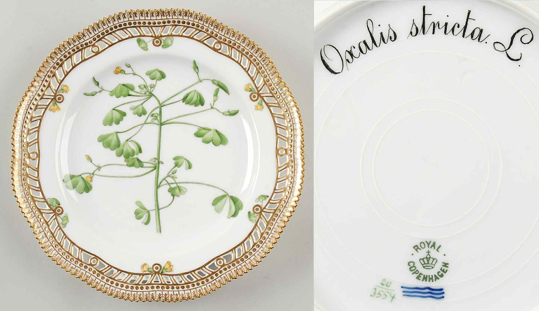 Flora Danica (1790 To 1960) 9" Pierced Luncheon Plate/Fruit Std-Oxalis stricta by Royal Copenhagen-1