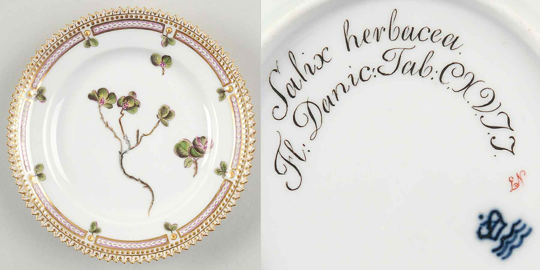 Flora Danica (1790 To 1960) Bread & Butter Plate-JM-Salix herbacea by Royal Copenhagen-1