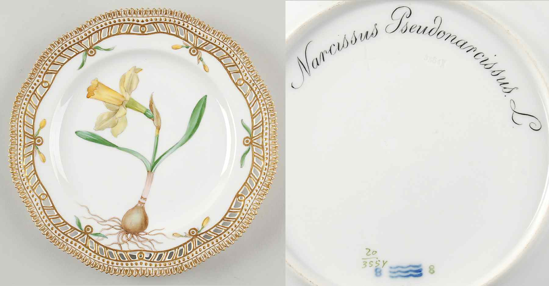Flora Danica (1790 To 1960) 9" Pierced Luncheon Plate/Fruit Std-Narcissus Pseu by Royal Copenhagen-1