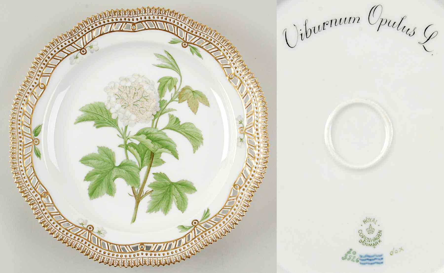 Flora Danica (1790 To 1960) 10" Round Pierced Platter-Viburnum Opulus L by Royal Copenhagen-1