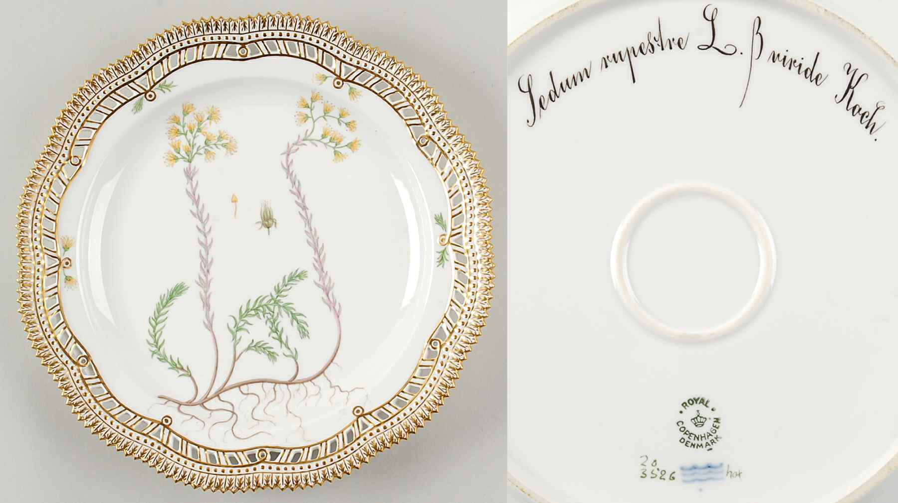 Flora Danica (1790 To 1960) 10" Round Pierced Platter-Sedum rupestre L B viri by Royal Copenhagen-1