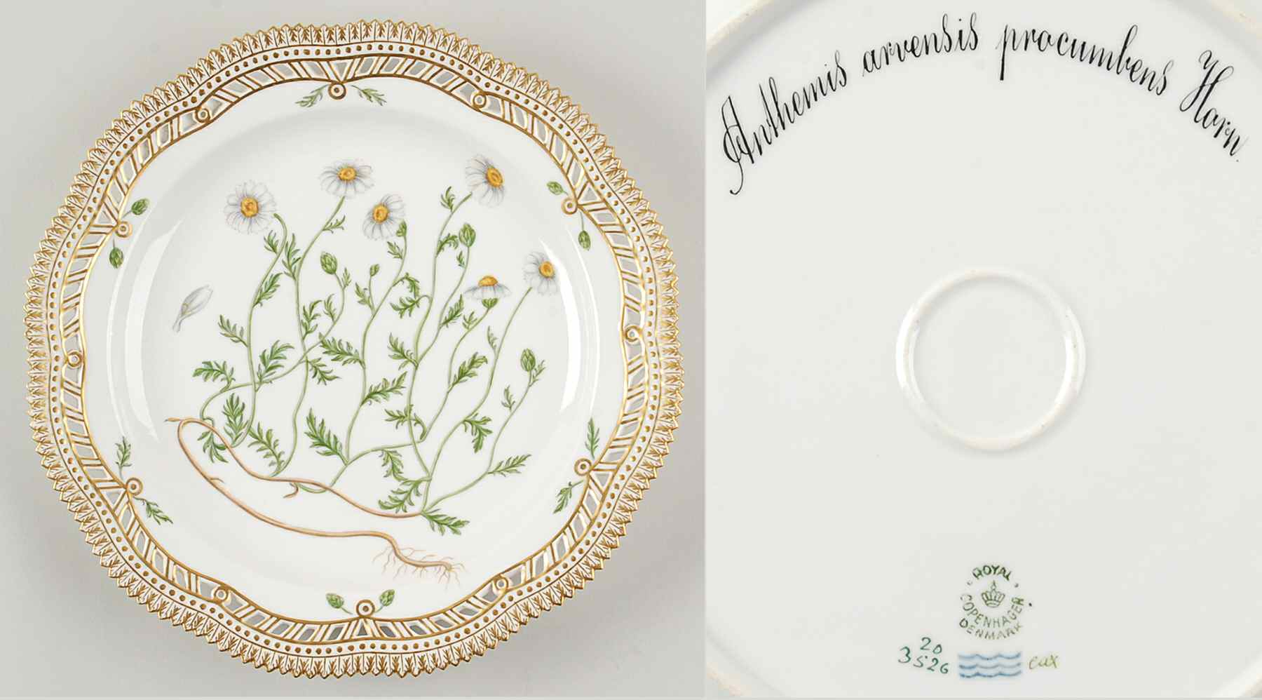 Flora Danica (1790 To 1960) 10" Round Pierced Platter-Anthemis arvensis procum by Royal Copenhagen-1