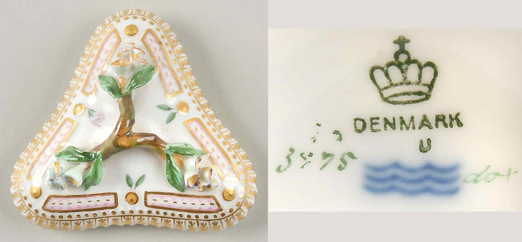 Flora Danica (1790 To 1960) Lid for Triangular Custard Cup-No Decal by Royal Copenhagen-1