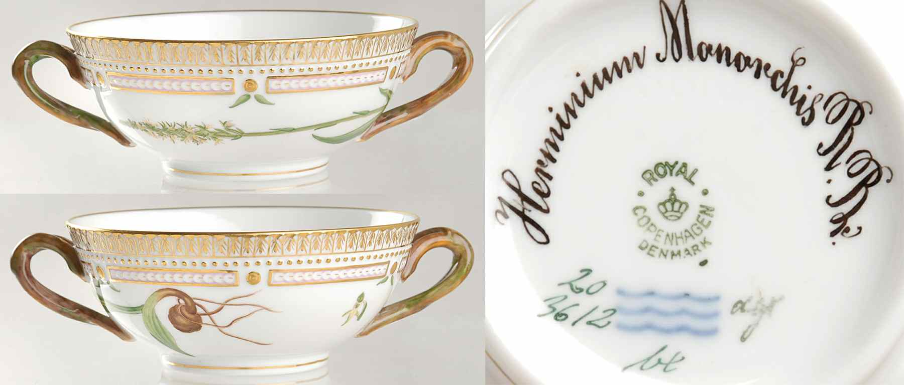 Flora Danica (1790 To 1960) Cream Soup Bowl-Herminium Monorchis R Br by Royal Copenhagen-1
