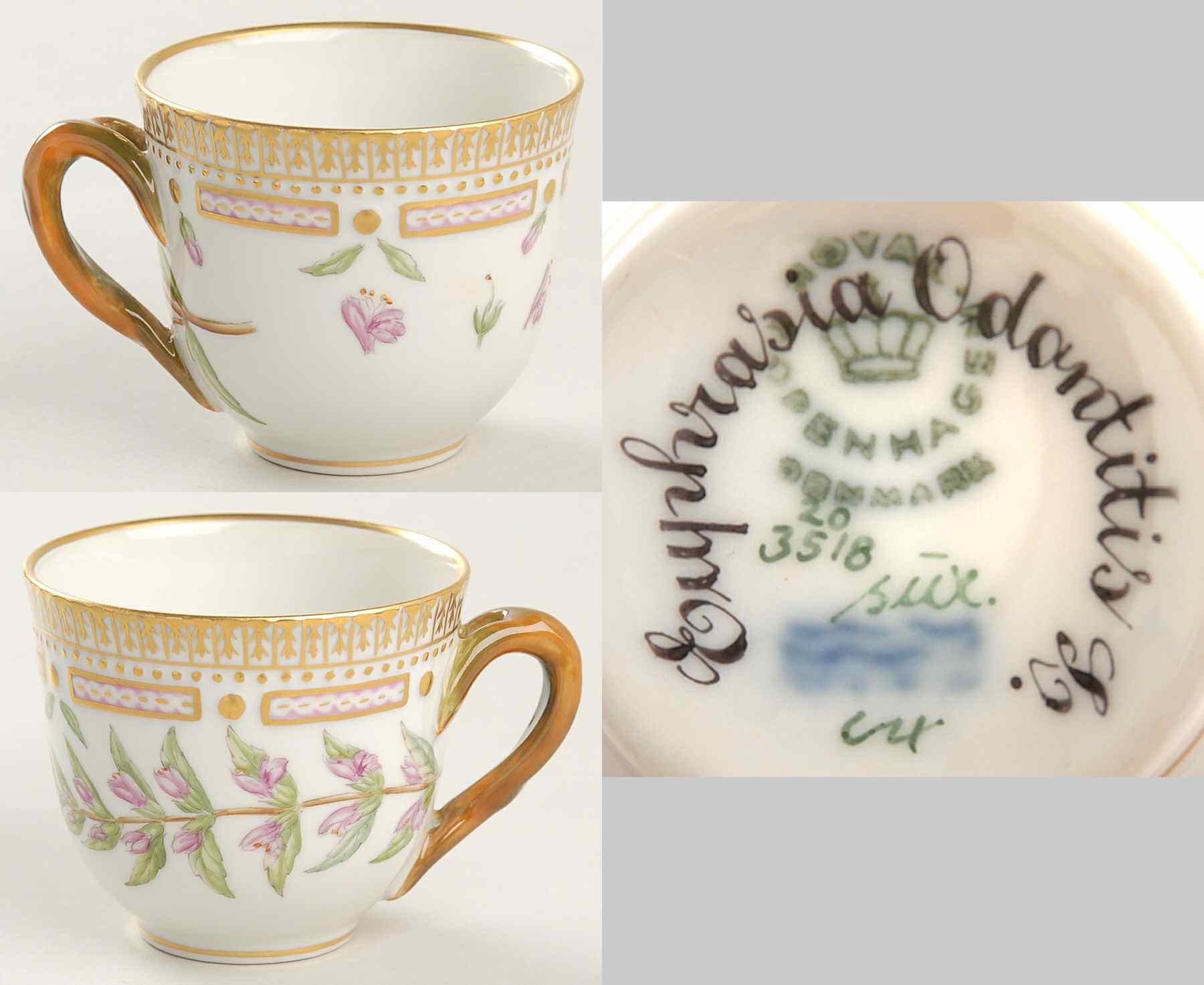 Flora Danica (1790 To 1960) Flat Demitasse Cup & Saucer-Euphrasia Odontitis L by Royal Copenhagen-1