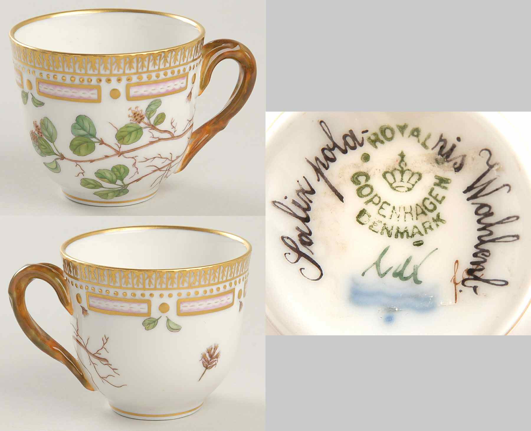 Flora Danica (1790 To 1960) Flat Demitasse Cup-Salix polaris Wahlenb by Royal Copenhagen-1