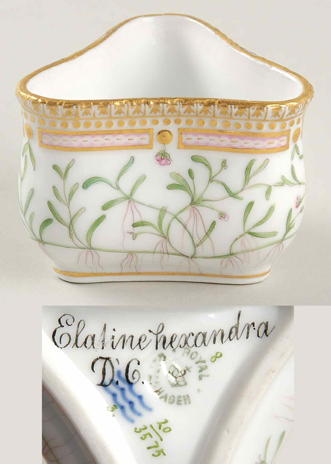 Flora Danica (1790 To 1960) Triangular Custard Cup-Elatine hexandra Dc by Royal Copenhagen-1