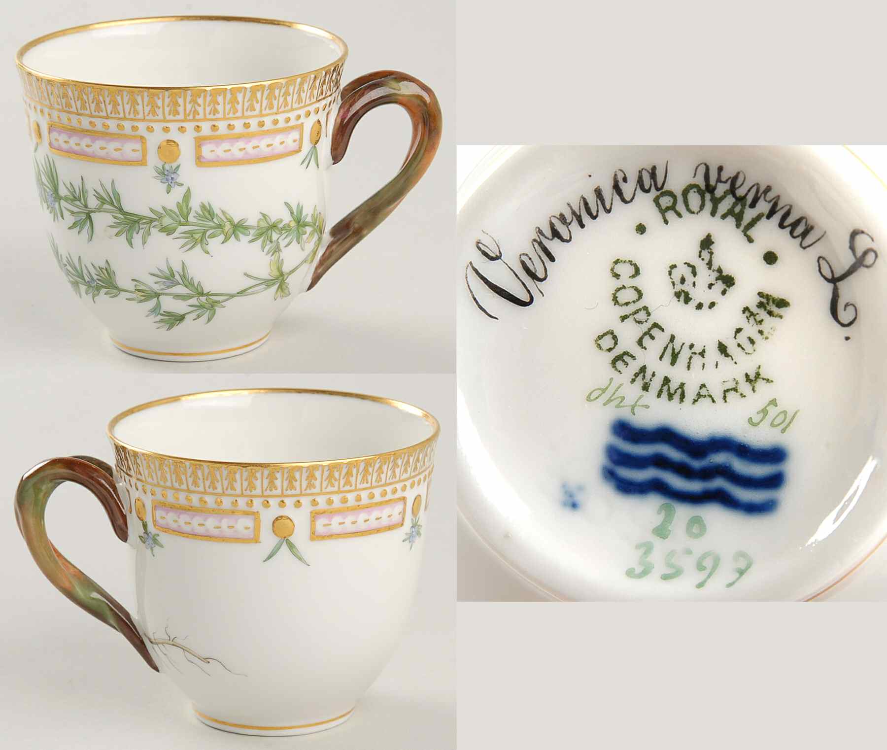 Flora Danica (1790 To 1960) Flat Cup-Veronica verna L by Royal Copenhagen-1