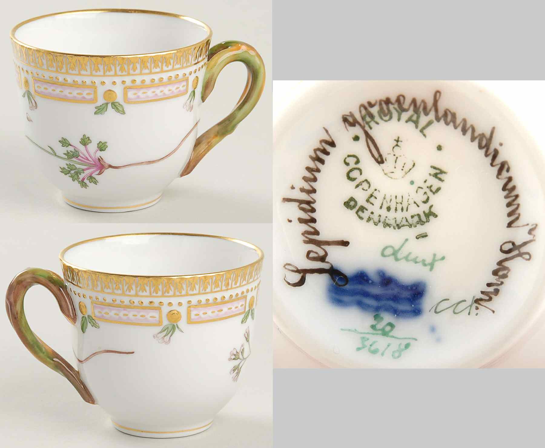 Flora Danica (1790 To 1960) Flat Demitasse Cup-Lepidium groenlandicum Horn by Royal Copenhagen-1