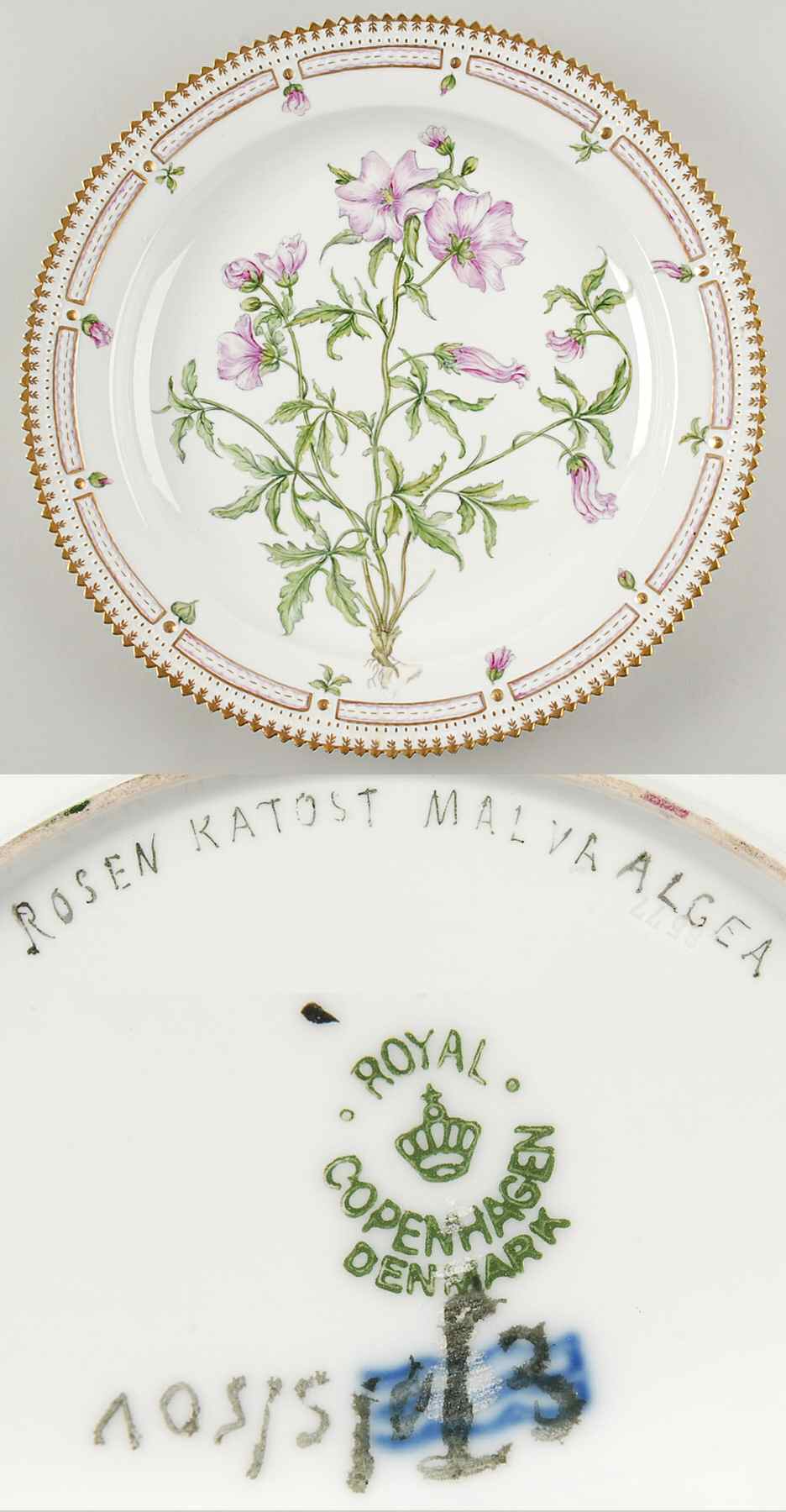 Flora Danica (1790 To 1960) 15" Round Platter-Rosen Katost Malva Algea by Royal Copenhagen-1