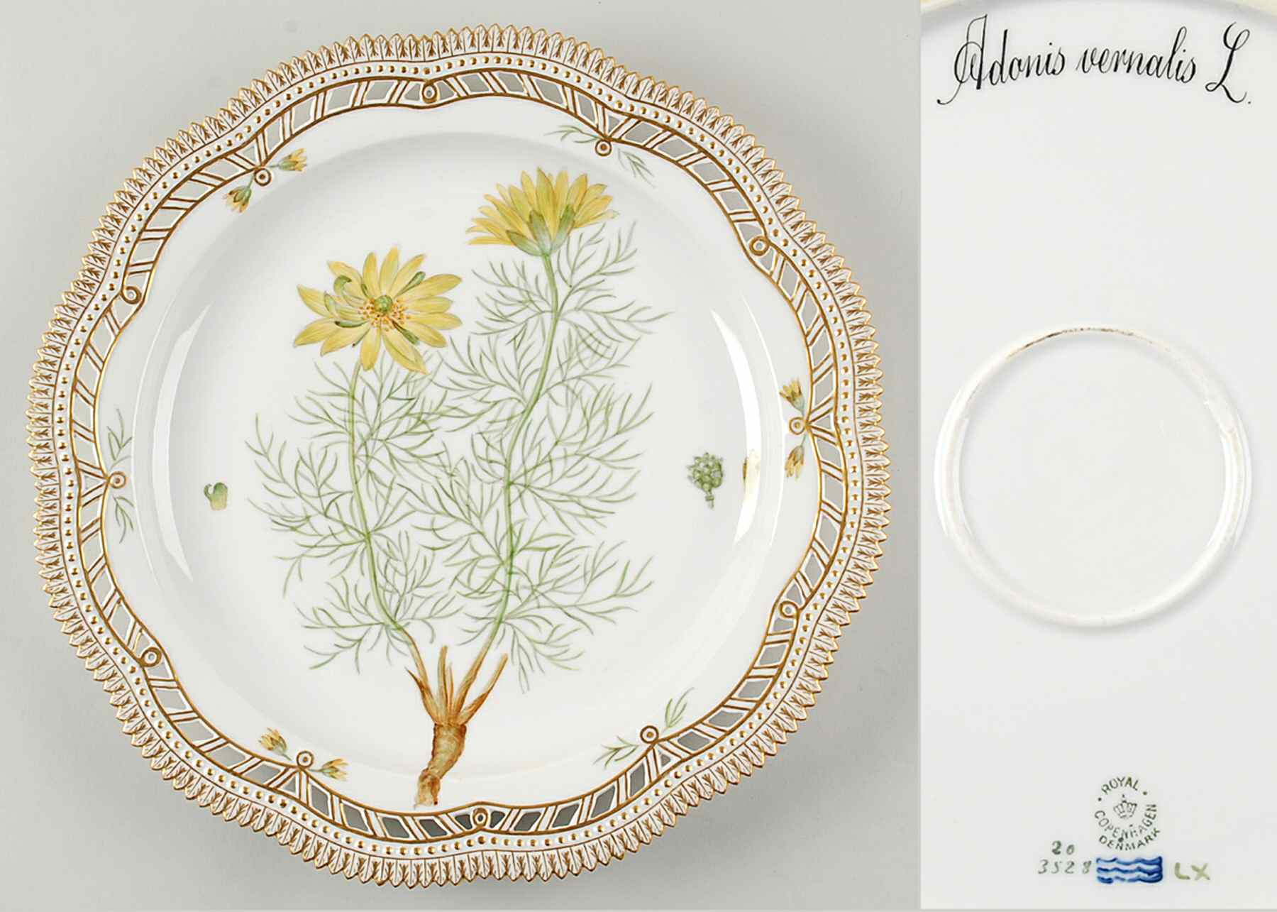 Flora Danica (1790 To 1960) 13" Round Pierced Platter-Adonis vernalis L by Royal Copenhagen-1