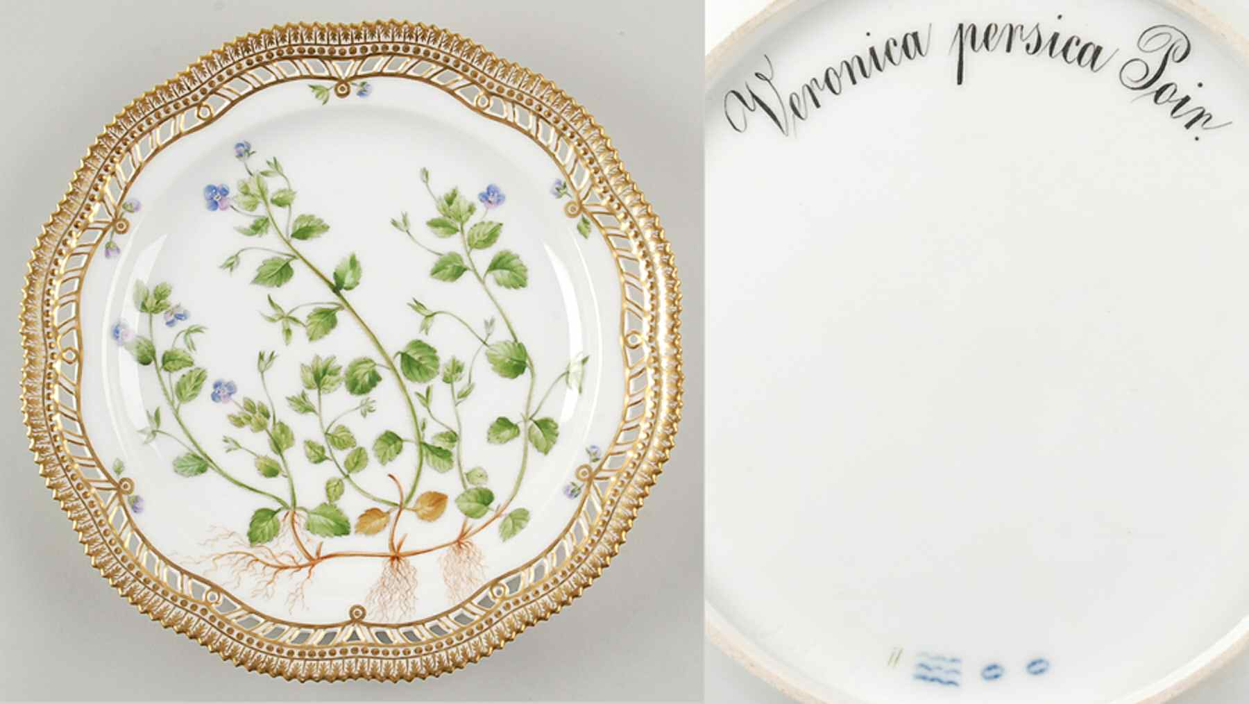 Flora Danica (1790 To 1960) 10" Round Pierced Platter-Veronica persica Poir by Royal Copenhagen-1