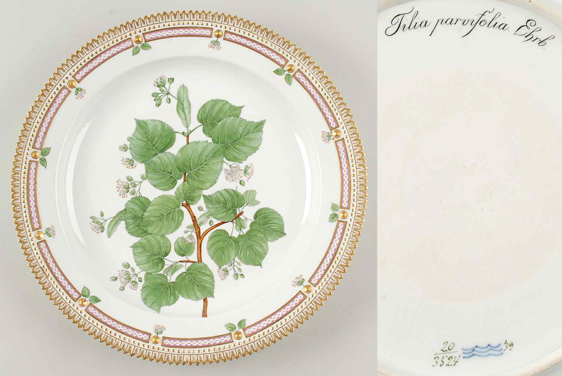 Flora Danica (1790 To 1960) 13" Round Platter-Tilia parvifolia Ehrh by Royal Copenhagen-1