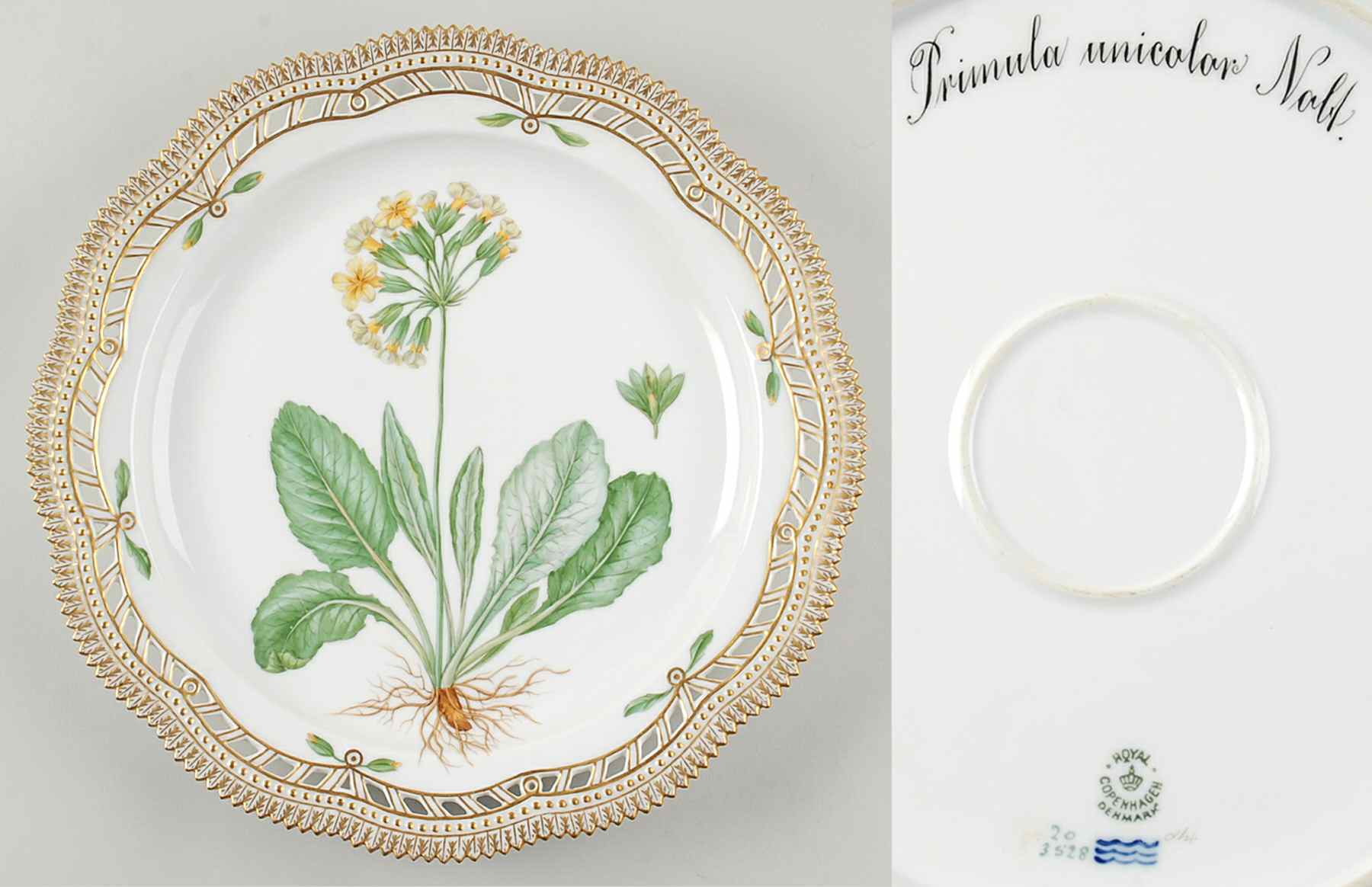 Flora Danica (1790 To 1960) 13" Round Pierced Platter-Primula unicolor Nolt by Royal Copenhagen-1