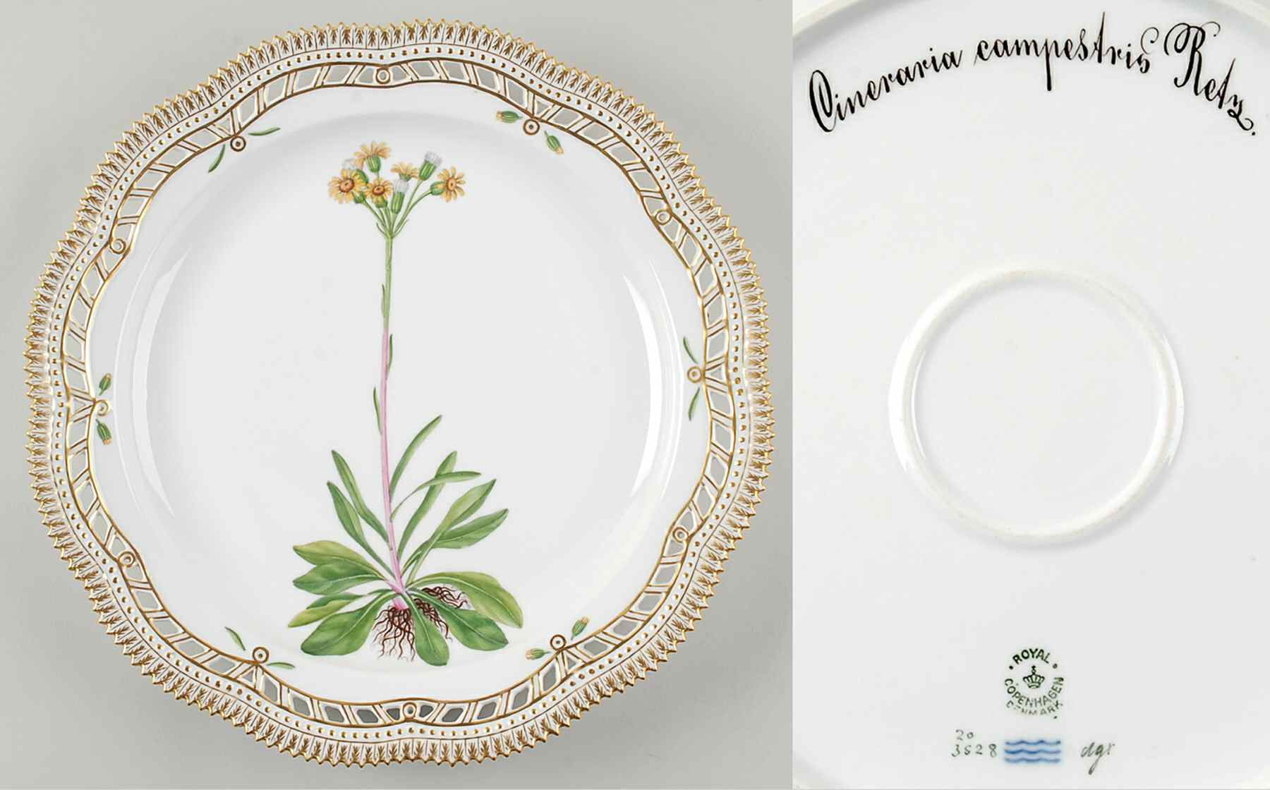 Flora Danica (1790 To 1960) 13" Round Pierced Platter-Cineraria campestris Ret by Royal Copenhagen-1