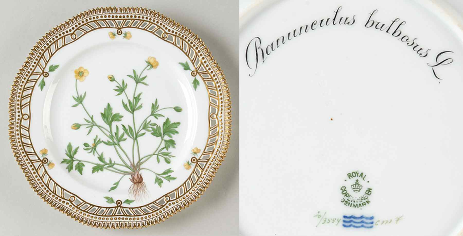 Flora Danica (1790 To 1960) 9" Pierced Luncheon Plate/Fruit Std-Ranunculus bul by Royal Copenhagen-1