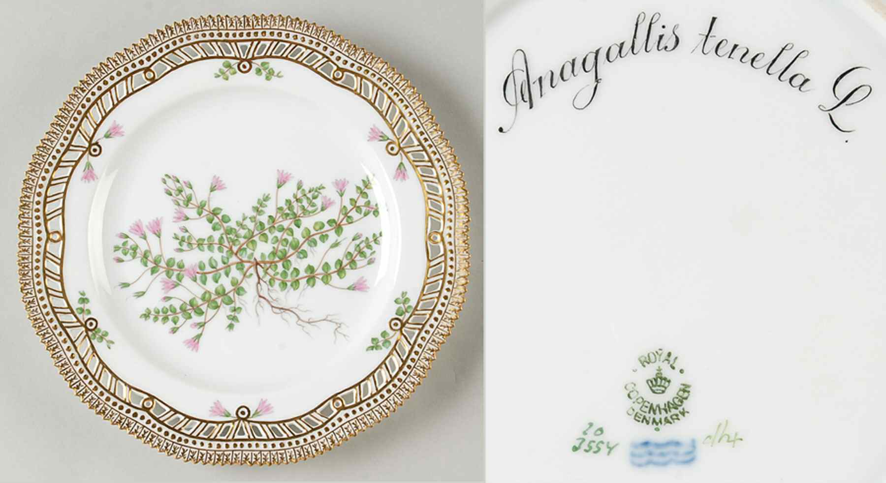 Flora Danica (1790 To 1960) 9" Pierced Luncheon Plate/Fruit Std-Anagallis tene by Royal Copenhagen-1