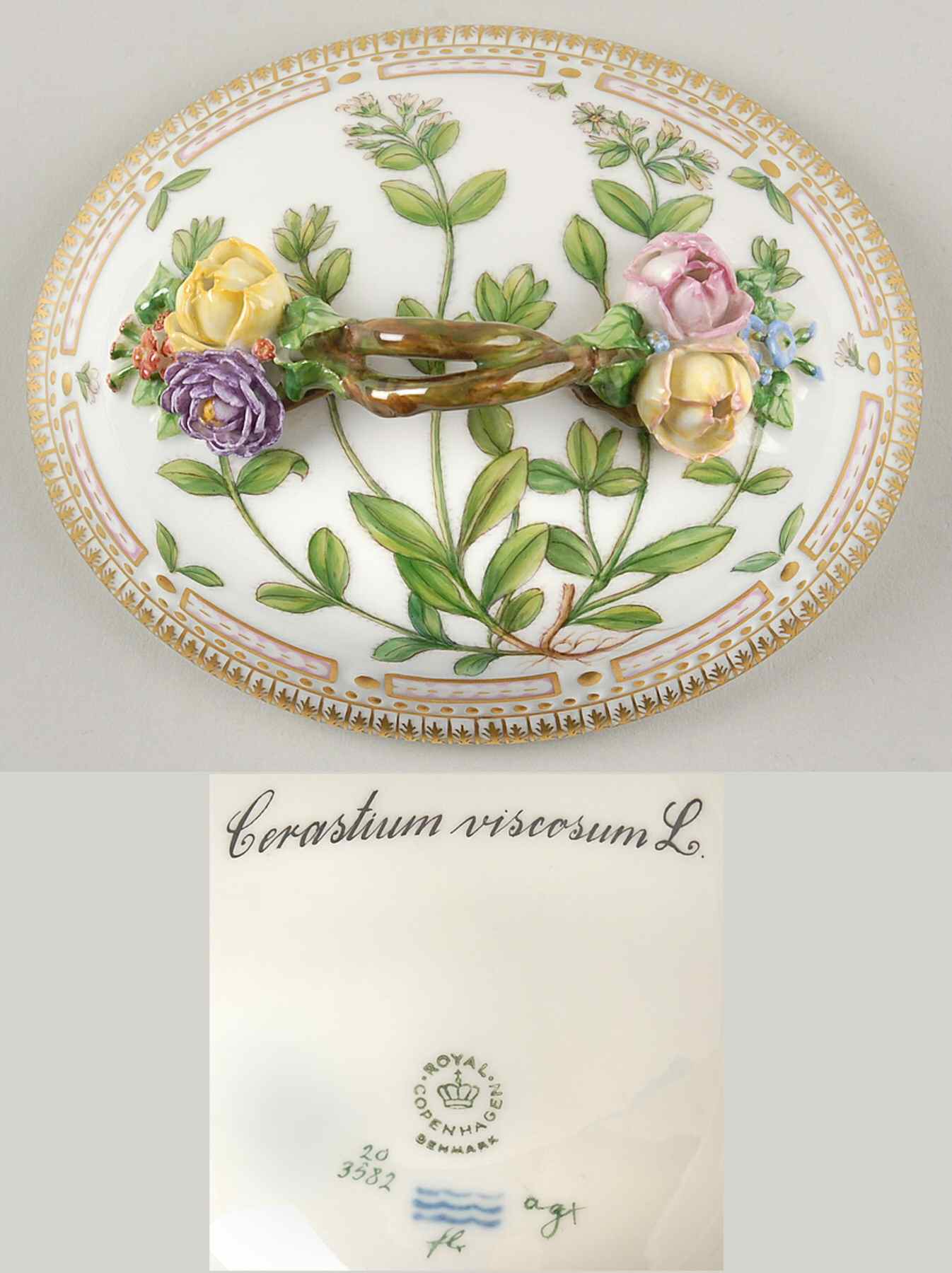 Flora Danica (1790 To 1960) Lid for Large Sugar Bowl-Cerastium viscosum L by Royal Copenhagen-1