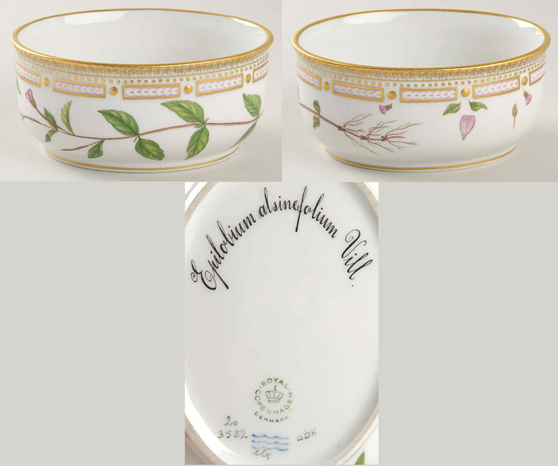Flora Danica (1790 To 1960) Large Sugar Bowl No Lid-Epilobium alsinefolium Vil by Royal Copenhagen-1
