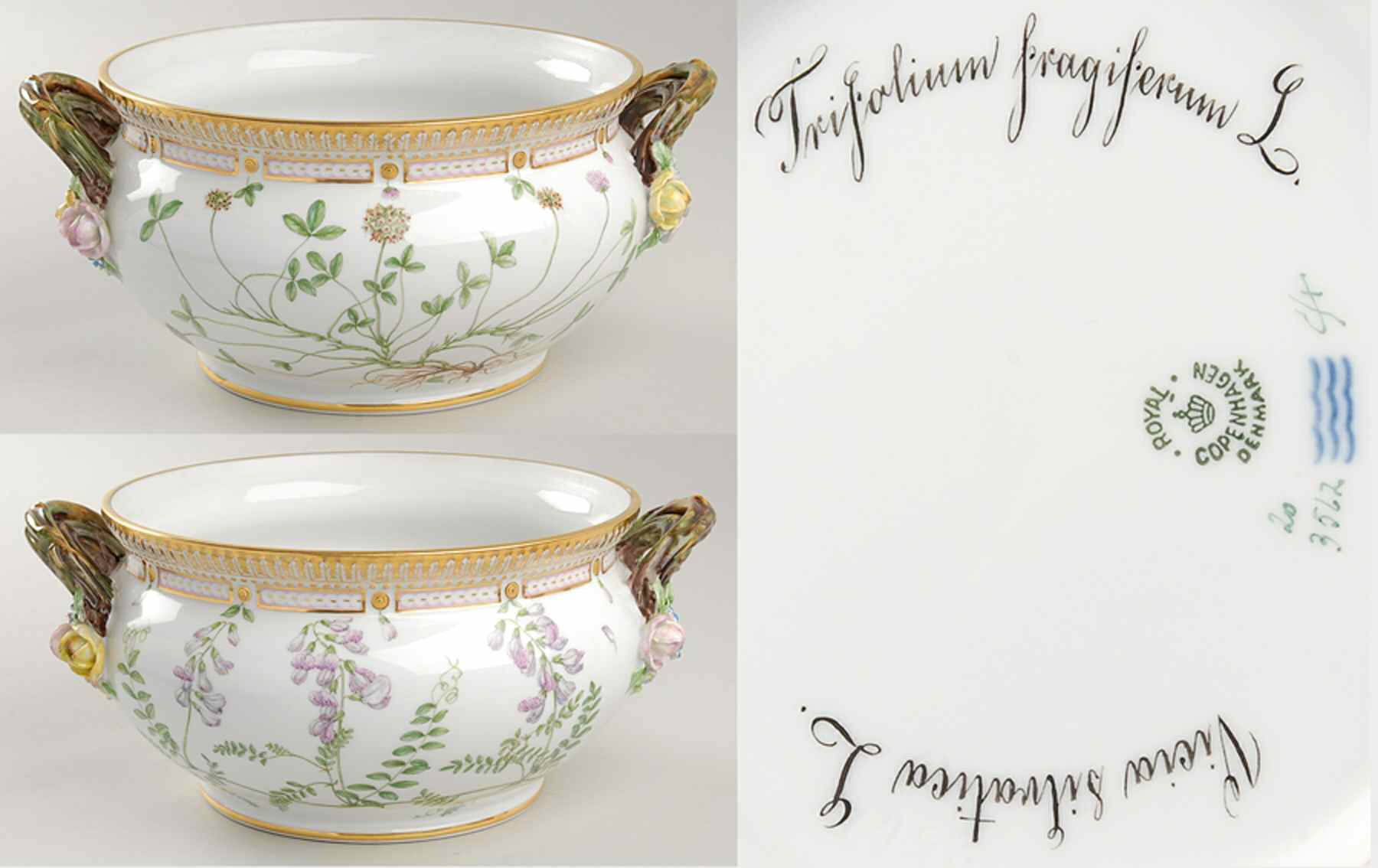 Flora Danica (1790 To 1960) 3 Qt Tureen No Lid-Trifolium frag, Vicia silvatica by Royal Copenhagen-1