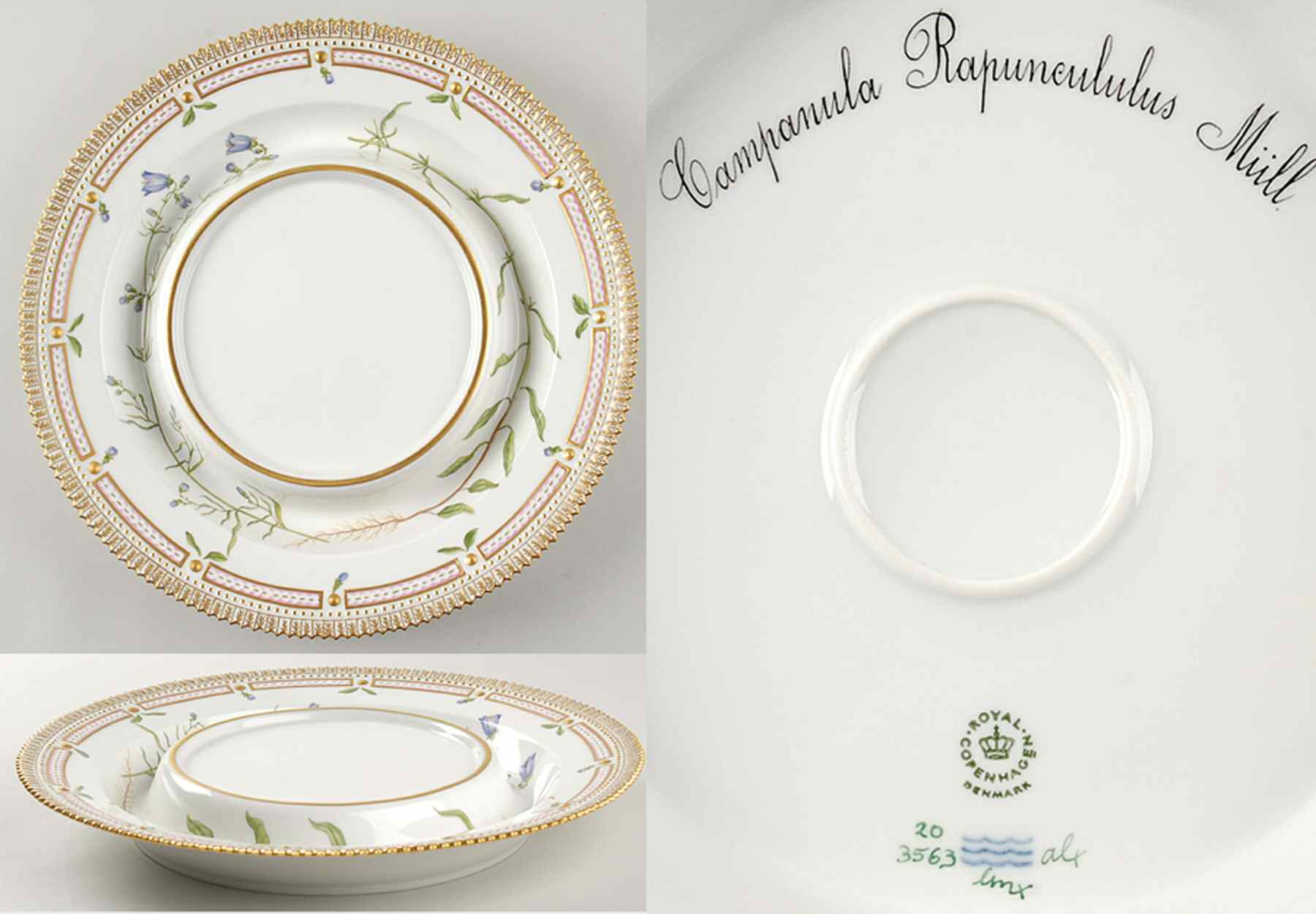 Flora Danica (1790 To 1960) Tureen underplate-Campanula Rapunculus Mull by Royal Copenhagen-1