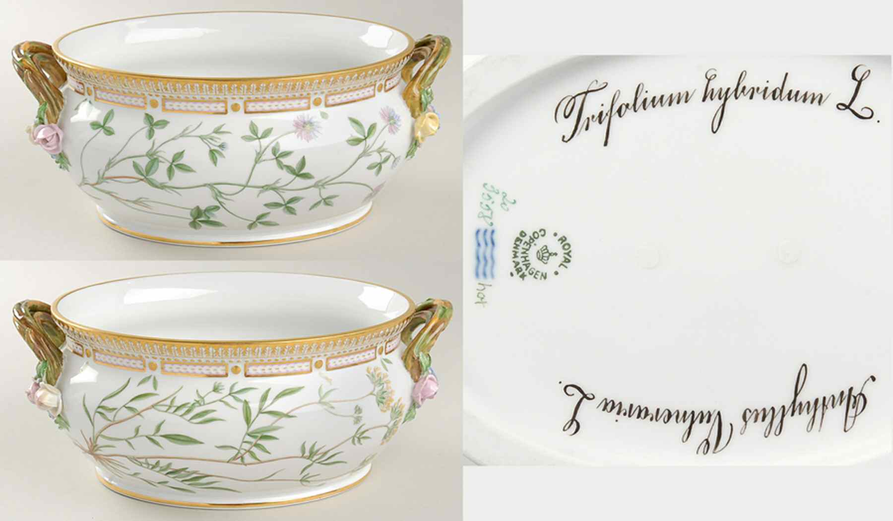 Flora Danica (1790 To 1960) 3 Qt Oval Tureen No Lid-Trifolium hyb,Anthyllus Vu by Royal Copenhagen-1