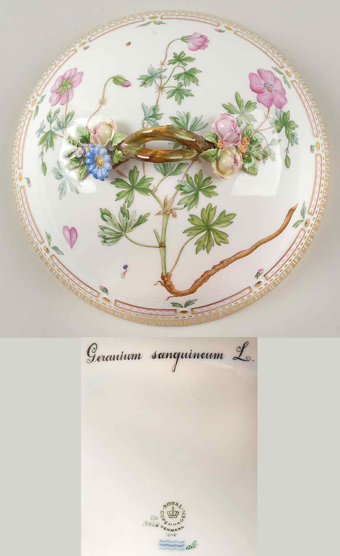 Flora Danica (1790 To 1960) Lid for Round Vegetable-Galeopsis Galeobdolon by Royal Copenhagen-1