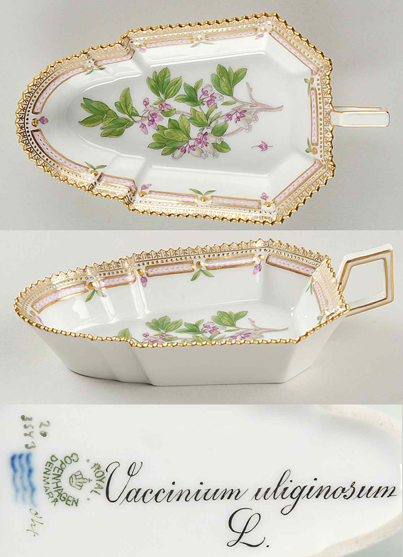 Flora Danica (1790 To 1960) 7" Pickle/Accent Dish-Vaccinium uliginosum L by Royal Copenhagen-1