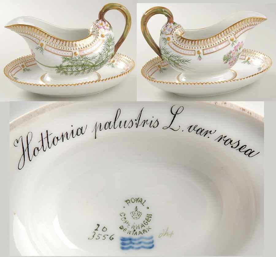 Flora Danica (1790 To 1960) Sauce Boat & Fixed Stand-Hottonia palustris L var by Royal Copenhagen-1