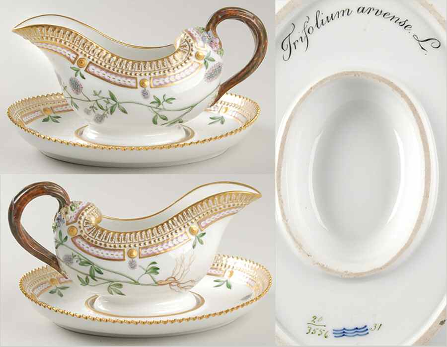 Flora Danica (1790 To 1960) Sauce Boat & Fixed Stand-Trifolium arvense L by Royal Copenhagen-1