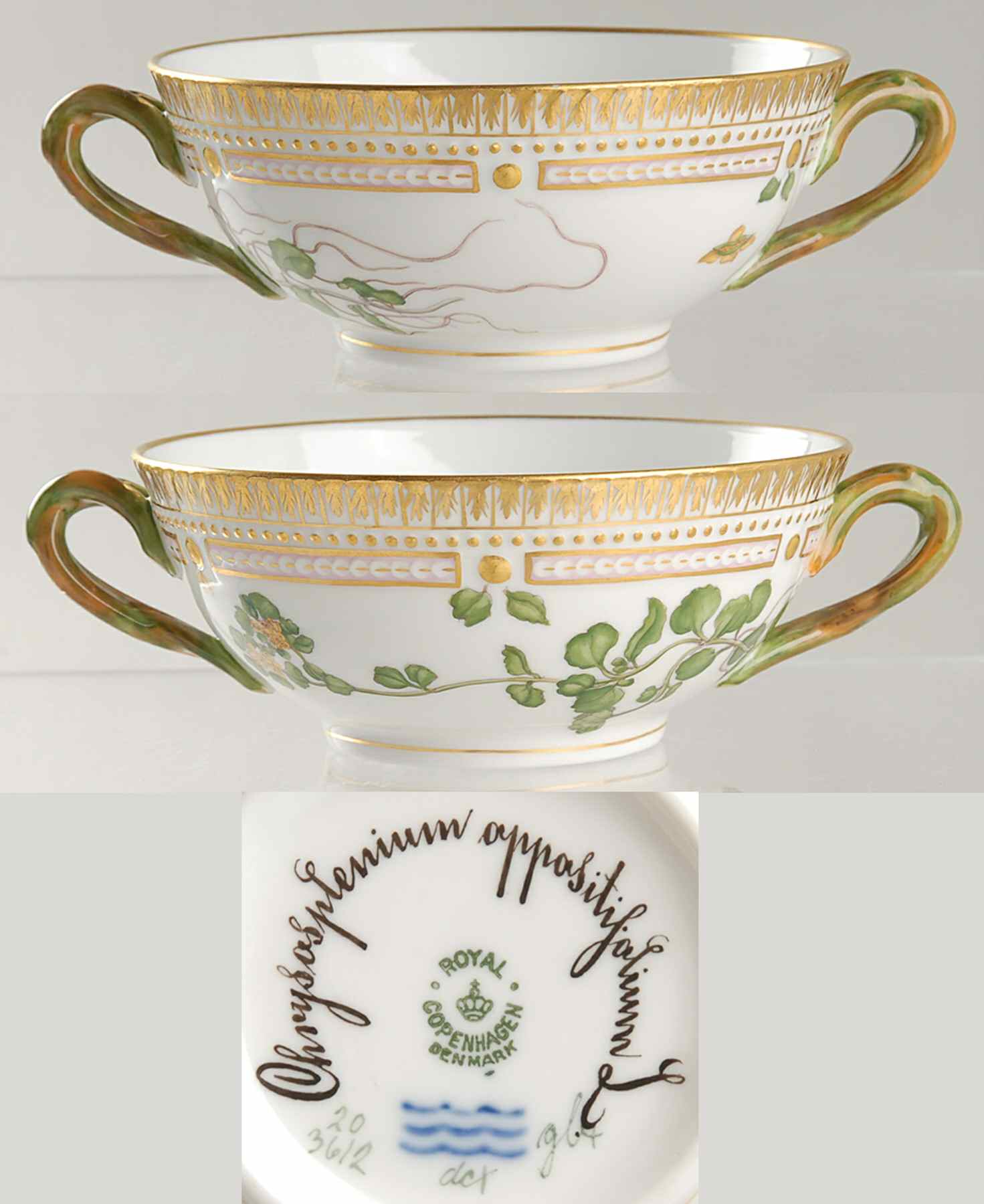 Flora Danica (1790 To 1960) Flat Cream Soup Bowl-Chrysosplenium oppositifolium by Royal Copenhagen-1