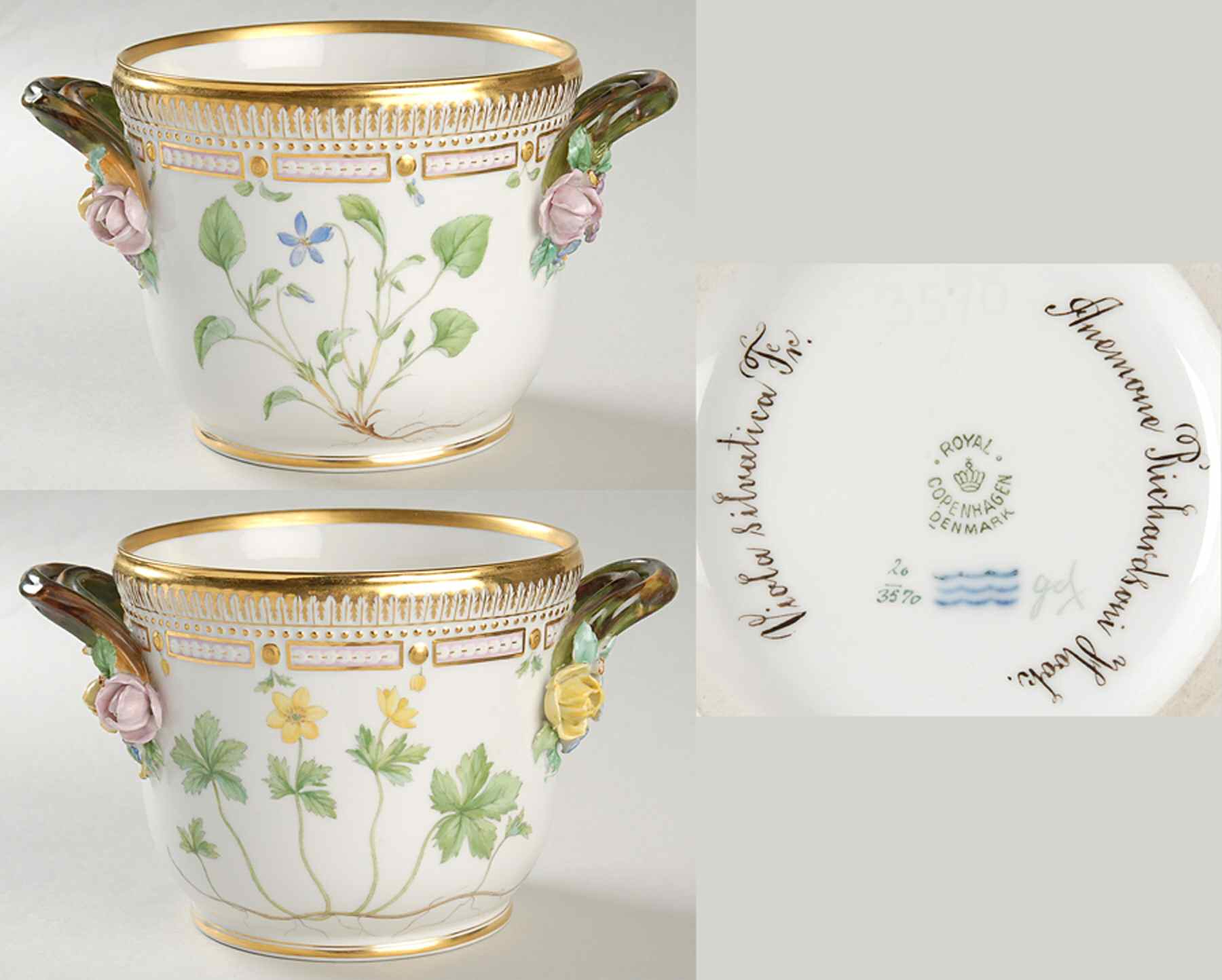 Flora Danica (1790 To 1960) Small Round Wine Cooler/Cache Pot-Ane ric,Vio sylv by Royal Copenhagen-1