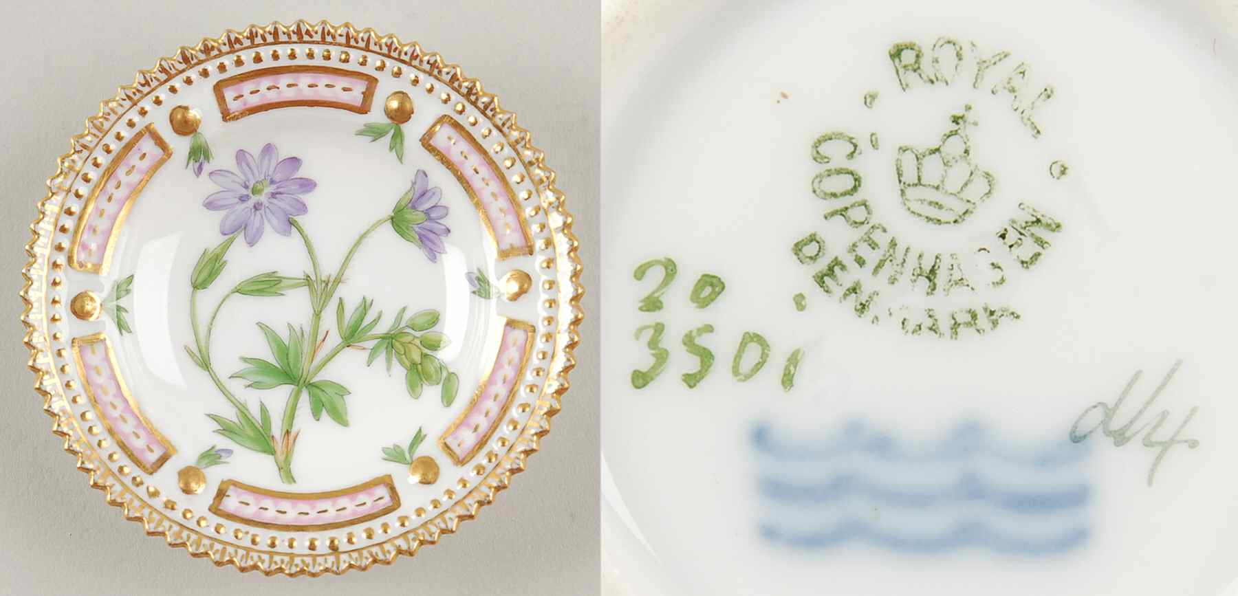 Flora Danica (1790 To 1960) Butter Pat by Royal Copenhagen-1