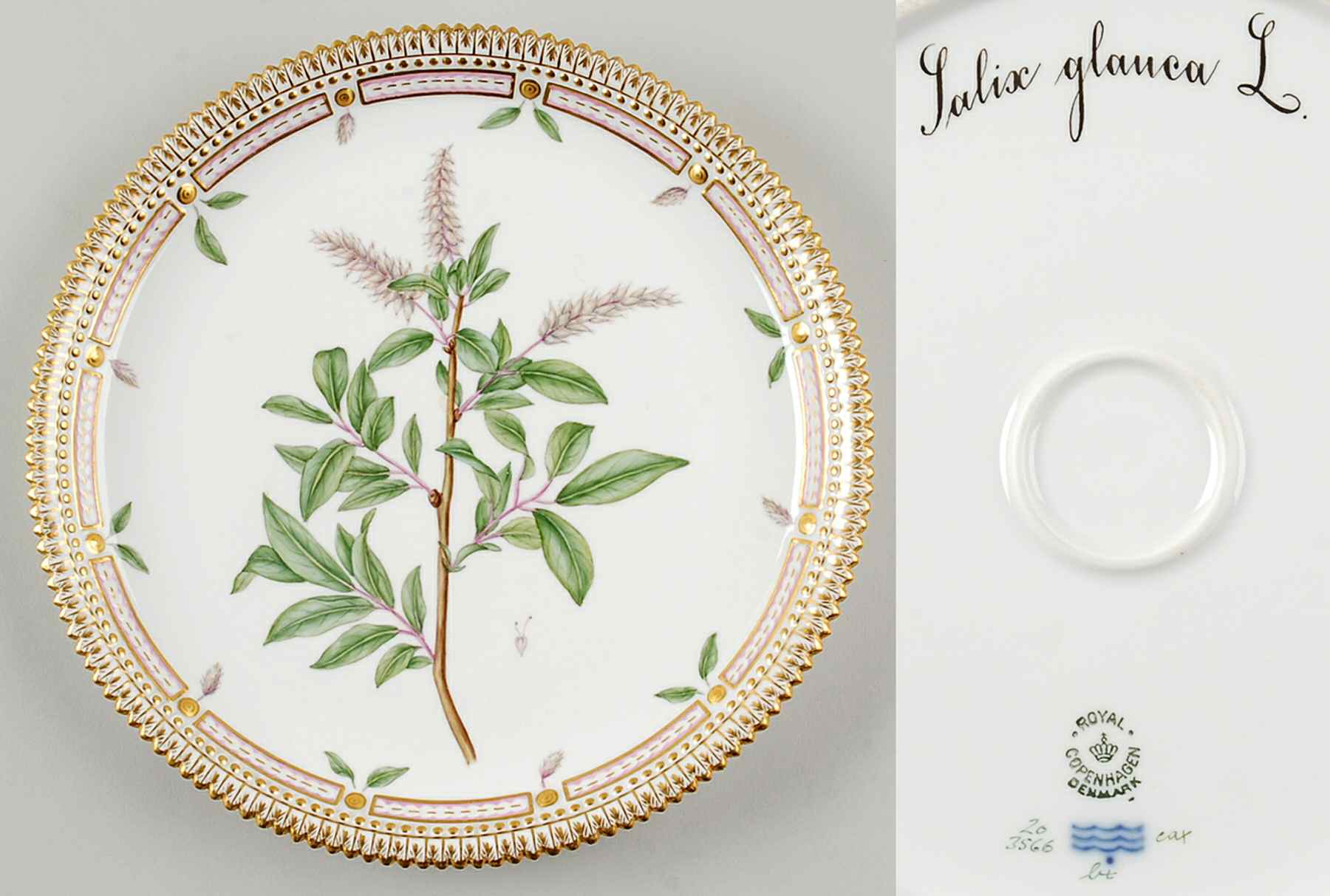 Flora Danica (1790 To 1960) 9" Round Tray-Salix Glauca L by Royal Copenhagen-1