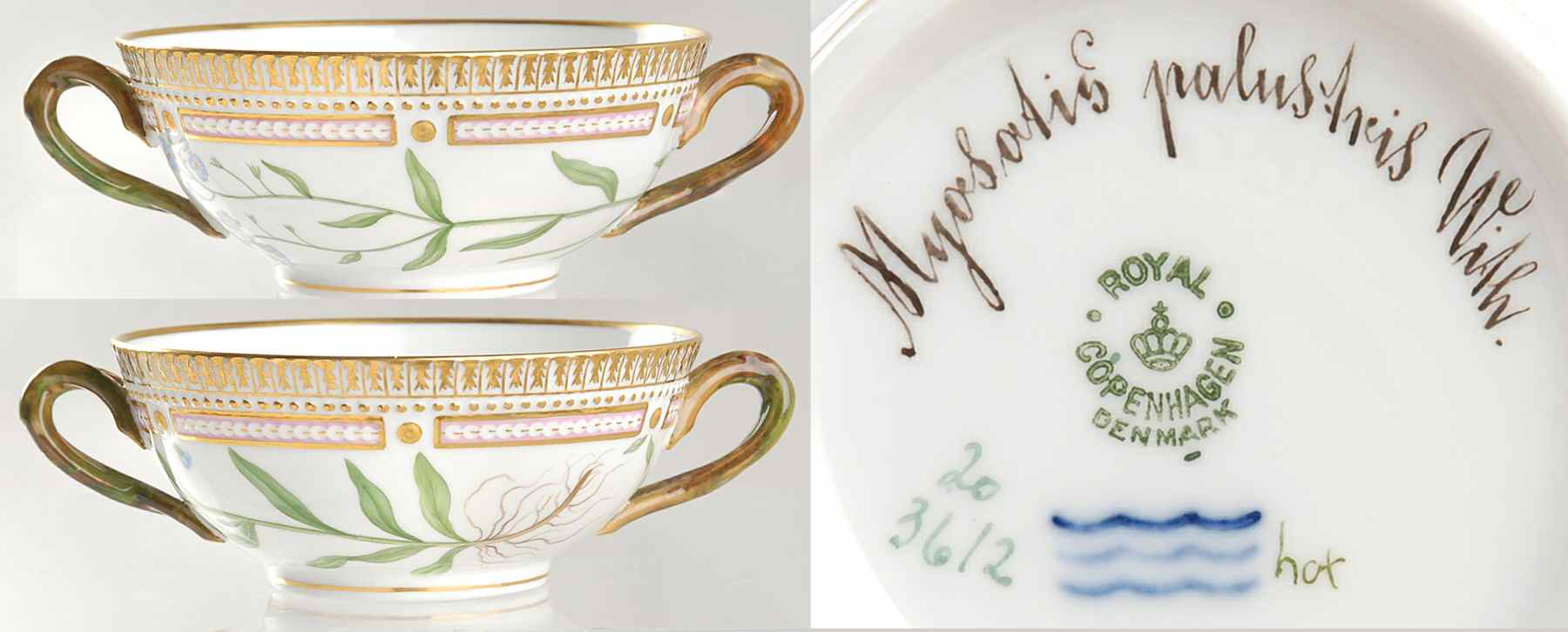 Flora Danica (1790 To 1960) Flat Cream Soup Bowl-Myosotis palustris With by Royal Copenhagen-1