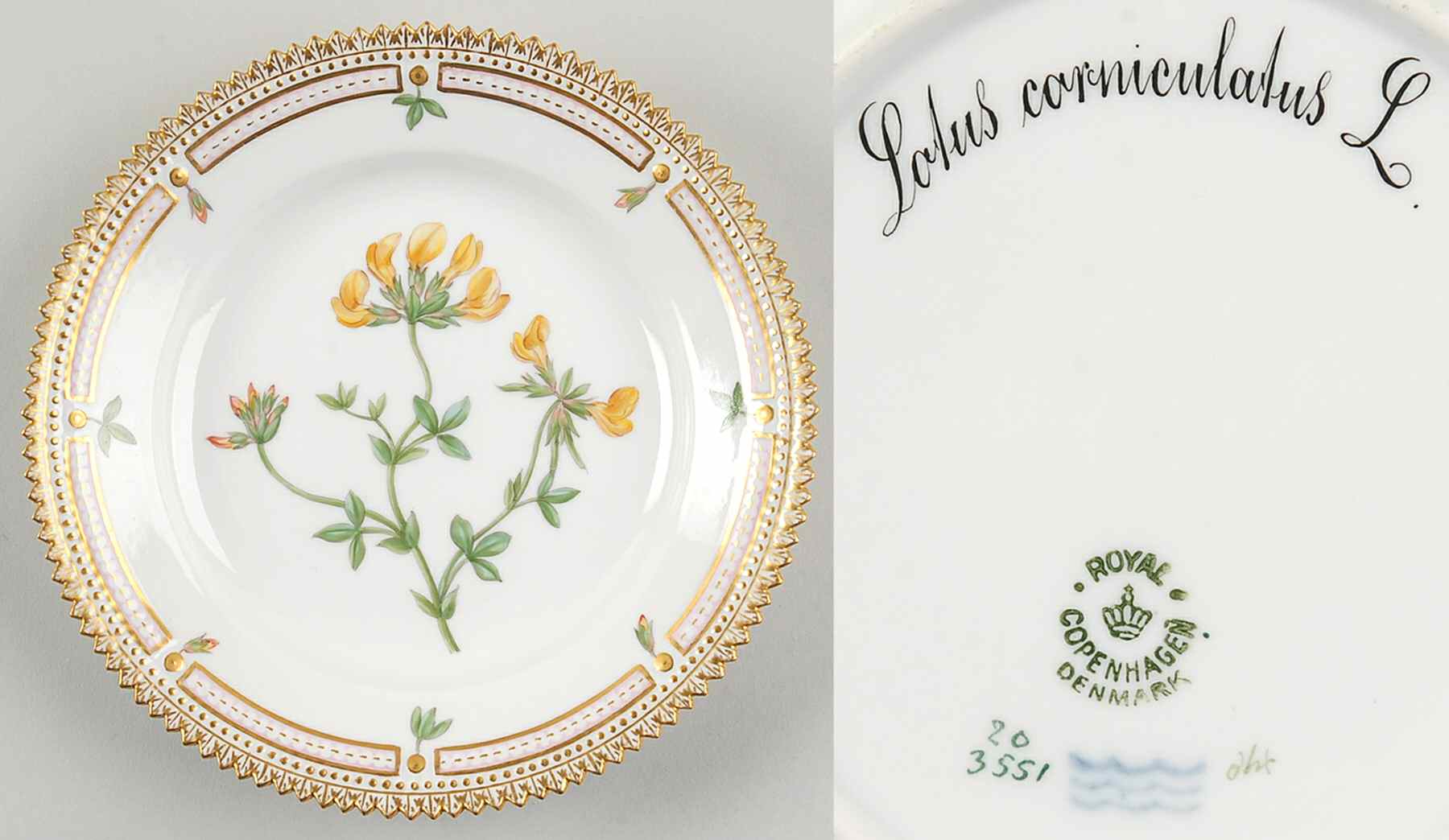 Flora Danica (1790 To 1960) Dessert/Pie Plate-Lotus corniculatus L by Royal Copenhagen-1